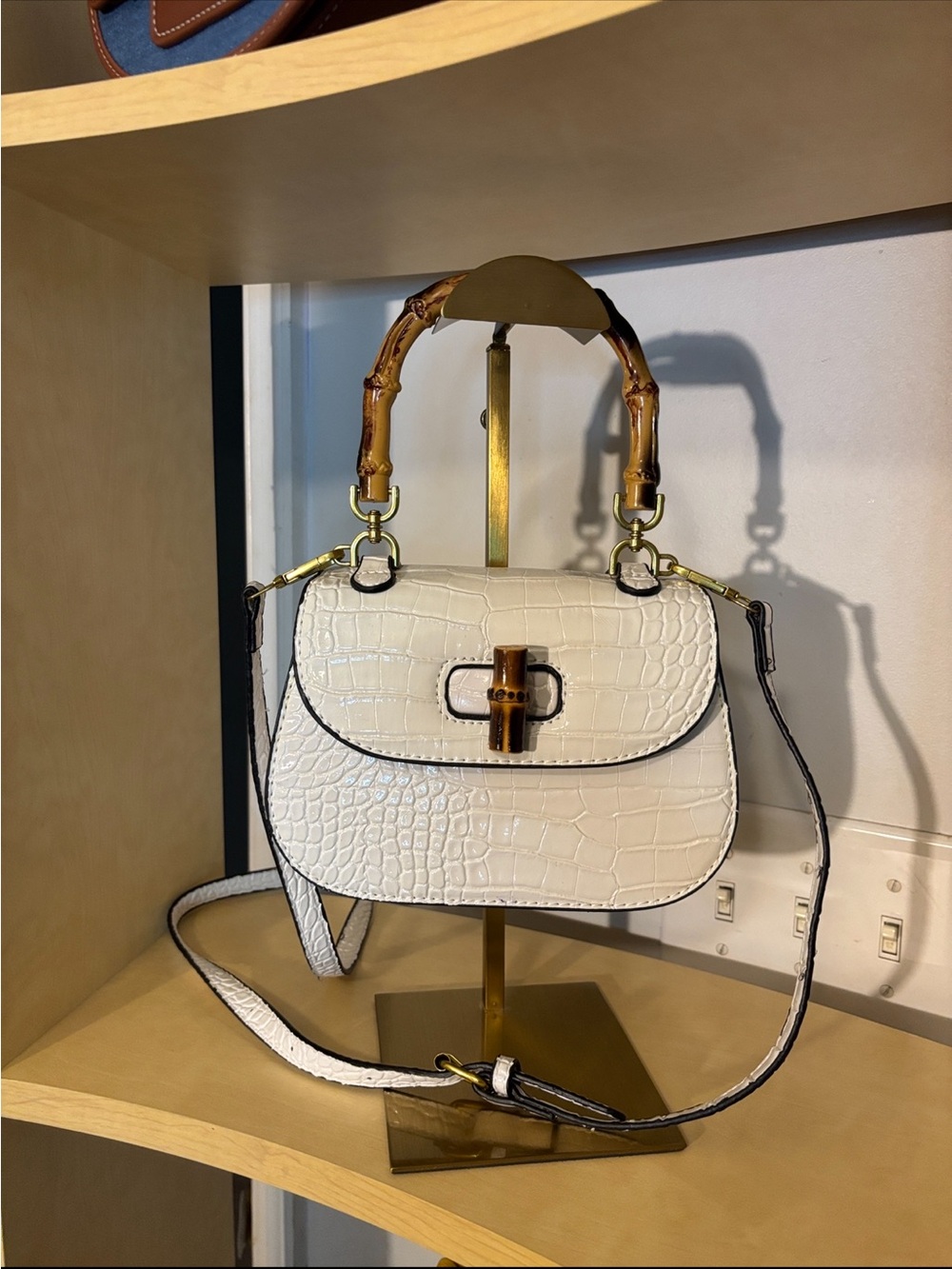 White Croc-Embossed Crossbody Bag